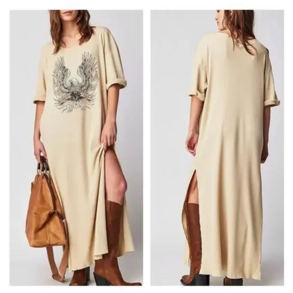 Free People Womens X Vintage Souls Eagle Maxi Dress in Pale Yellow
